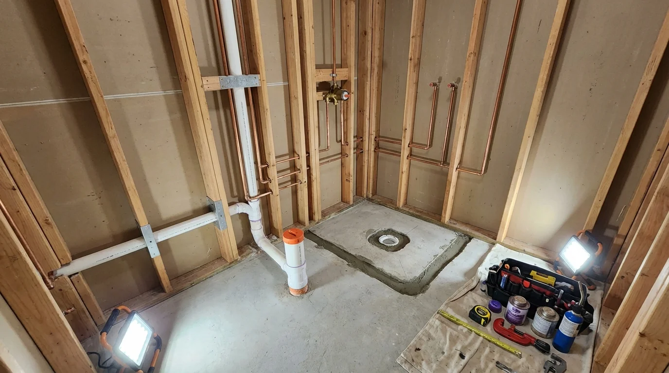 Bathroom rough-in plumbing during remodel by Johns Plumbing LLC in Whiteman Air Force Base