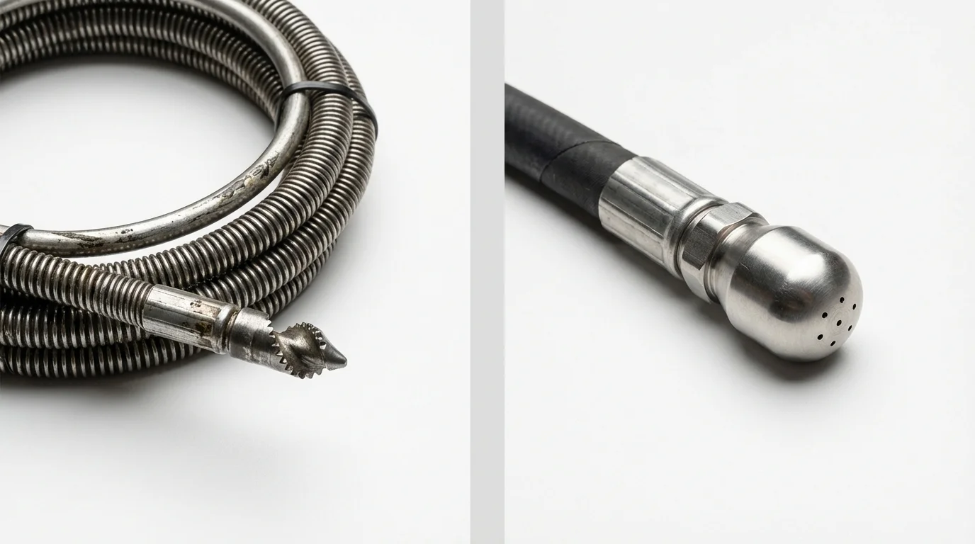 Drain snake cable and hydro jetting nozzle used for drain cleaning in Whiteman Air Force Base, MO