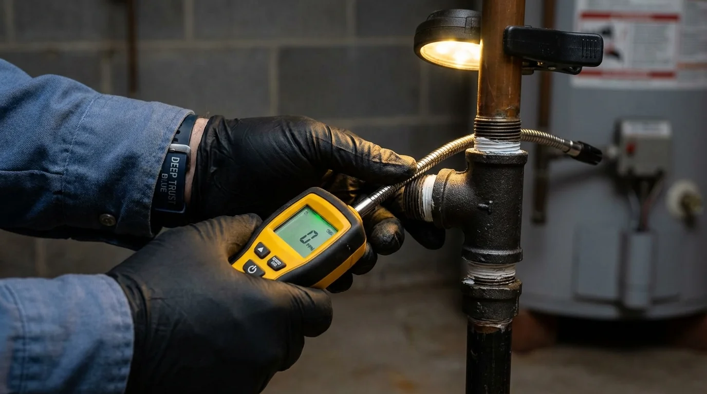 Gas leak detection with electronic sniffer by Johns Plumbing LLC in Whiteman Air Force Base