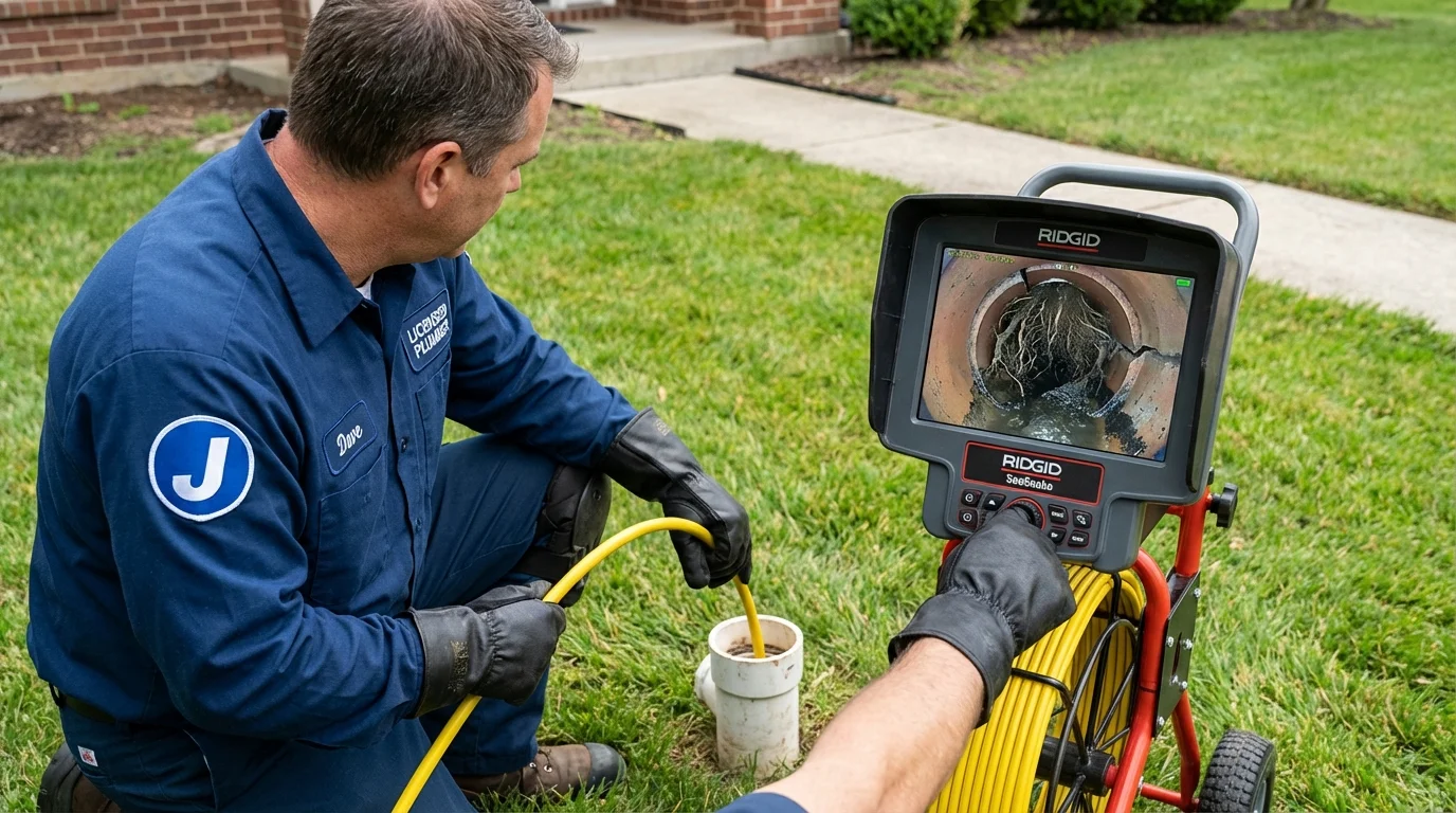 Sewer camera inspection being performed by Johns Plumbing LLC in Whiteman Air Force Base