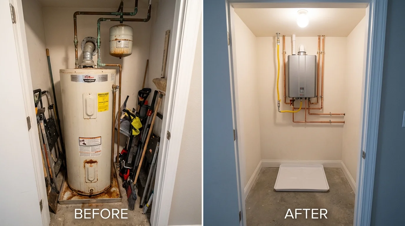 Tank water heater versus wall-mounted tankless unit comparison for Whiteman Air Force Base, MO homeowners