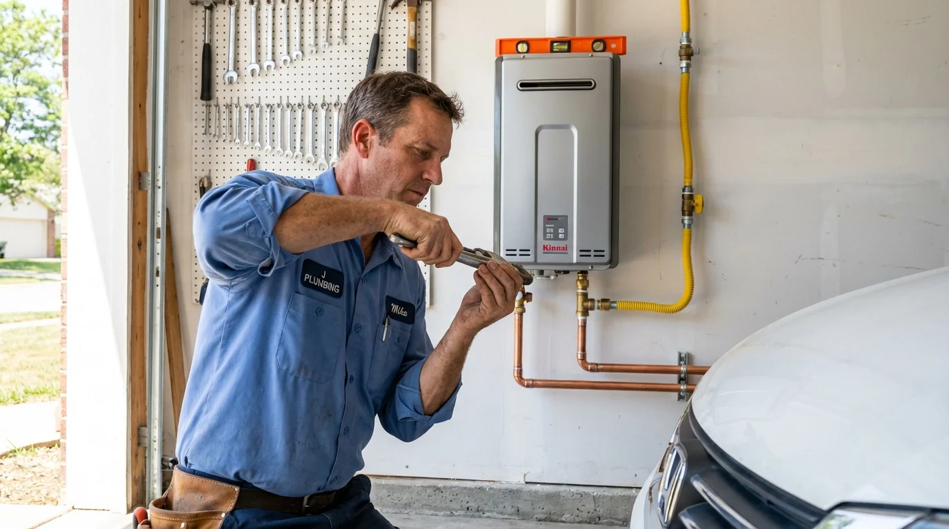 Tankless water heater installation by a Johns Plumbing LLC plumber in Whiteman Air Force Base
